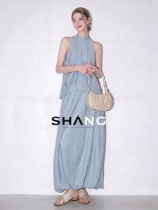 SHANGSHA | Elegant Wear Unique Style Watercolor Low Whisper Sleeveless Halter Dress Set