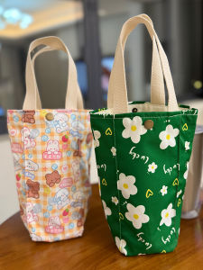 กระเป๋าผ้าใบแบบถือได้สำหรับกระป๋องเก็บความร้อน กระเป๋าถือลายการ์ตูนน่ารัก กระเป๋าถือกระป๋องน้ำขนาดเล็ก กระเป๋าถือผ้าใบแบบแขวนได้