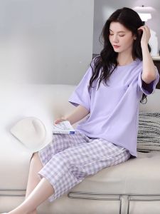 MiiOW | ชุดนอนผู้หญิงผ้าฝ้ายบางฤดูร้อน 2024 ชุดนอนแบบลำลองแขนสั้นคอตตอนแท้ ชุดนอนสำหรับใส่ไปกลางแจ้งพร้อมแผ่นเสริมหน้าอก MiiOW Cat Person