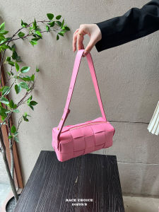 Racechoice Casual Knitted Leather Shoulder Bag Pink Underarm Bag Modern Neutral Style Pure Color Soft Handbag for Youth