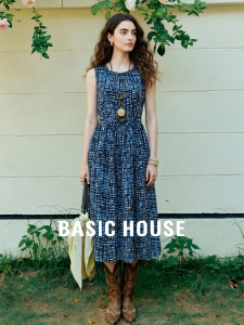Basic House | Blue Plaid Sleeveless A-line Waist-Cinching Dress