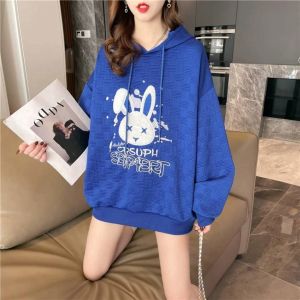 B99  เสื้อแขนยาวน่ารักๆ เสื้อฮู้ด Oversize (อก 48 นิ้ว) ปักกระต่ายด้านหน้า มีกระเป๋าหน้า ผ้าคอตตอลผ้านิ่ม ผ้าไม่ยืด สินค้าพร้อมส่งในไทย