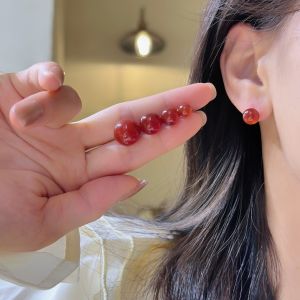 Natural Red Agate Earrings Elegant Transparent Simple High-End Feeling New Chinese Style Womens Red Girl Feeling Ear Jewelry
