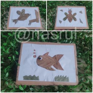 kolase dari daun kering kolase hewan bingkai untuk prakarya tugas sekolah