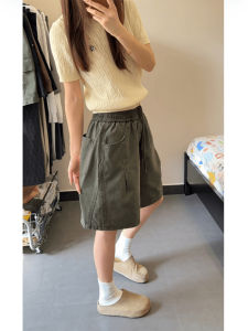 LIUBU | Olive Green 100% Cotton Washed Retro Heavyweight Loose Casual Shorts