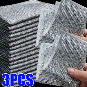 3 miếng Khăn Rửa Chén dầu chống dính vi sợi hai lớp chống trầy xước khăn lau dây thép dày mới dụng cụ vệ sinh nhà bếp gia dụng