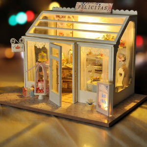 QIAOZHIJIANG | DIY Handmade Floral Shop Attic Miniature House Model Puzzle