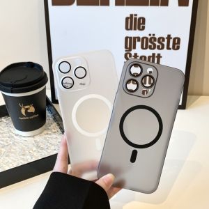 CrashStar Magsafe With Lens Films Matte Translucent Hard Shockproof Phone Case For iPhone 16 15 14 Pro Max Plus 13 12 Pro Max Wireless Charging Phone Casing Frosted Skin-friendly Anti-fingerprint Solid Color Cover Shell With Full Cover Camera Protection