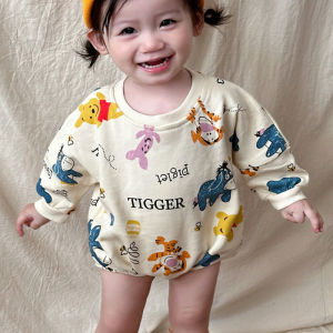 Fadobaby Baby Romper Suit Korean Style Cartoon Long Sleeve Girls Outfit Fleece Lined Crawler Clothes Cotton Polyester Blend