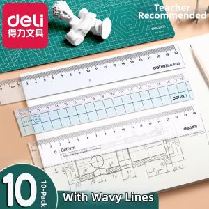deli | Transparent Wavy Edge Multi-functional Plastic Ruler for Students
