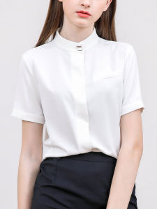 สีขาว ผ้าชีฟอง เสื้อเชิ้ตแขนสั้นผู้หญิง ฤดูร้อน สัมภาษณ์มืออาชีพ ทางการ ชุดทํางาน ดีไซน์ Masible เสื้อท่อนบน โพลีเอสเตอร์ วัสดุ