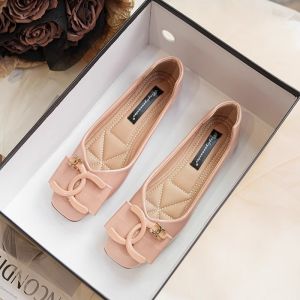 Red Wine Color Painted Leather Flat Bottom Single Shoes Women Spring Square Head Soft Bottom Bean Bean Shoes plus Size Comfortable Shoes