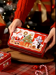 กล่องเหล็กใส่คุกกี้ ลายธีมคริสมาสต์  Santa Clause สี่เหลี่ยม 19*11.5*5.4 cm