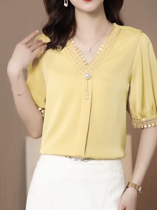 TTQQ Ladies V-neck Short-sleeved T-shirt Loose Top