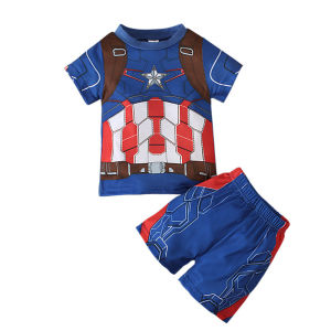 Marvel Avengers Childrens Short Sleeve Suit Three-Piece Set Performance Costume Cartoon Summer Outfit for Boys And Girls