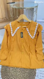 atasan wanita terbaru 2025/ atasan wanita terbaru/ blus tasya/Blouse Wanita Lengan Panjang Kerah Renda Polo Linen Leora/ blus polo linen kerah renda/ baju wanita korean style/ blus ruffle terbaru