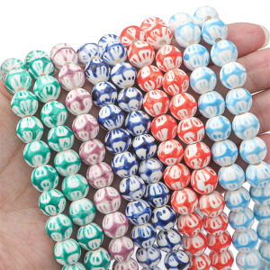 2pcs 10mm Handmade Ceramic Beads Porcelain Hand Painted Flowers Charm Round Loose Spacer Beads for DIY Necklace Bracelet Jewelry Craft Making Accessories