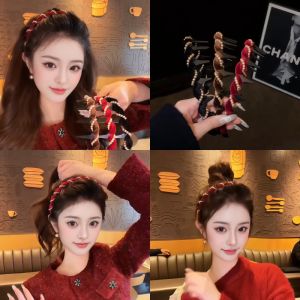 คลิปหนีบผมรูปคลื่นมุกสีแดงสำหรับผู้หญิง คลิปหนีบผมป้องกันการลื่นในฤดูใบไม้ร่วงและฤดูหนาว ตกแต่งผมสำหรับปีใหม่