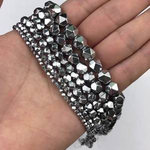 3/4/6/8/10MM Silver Color Faceted Round Hematite Natural Stone Handmade Spacers Loose Beads For Jewelry Making Diy Bracelets