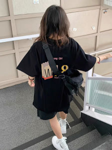 Black Short Sleeve Womens T-Shirt Pure Cotton Summer New Style Trendy High Street Inner Wear Top Korean Loose Fit Printed