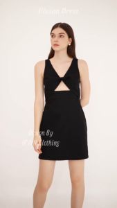 HJYN | Đầm khoét eo linen premium Vivian màu đen dáng ngắn
