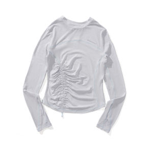 Antibacterial Wool Blend Long Sleeve round Neck T-Shirt Womens Slim Fit Drawstring Outdoor 5A Instant Mountain Wild