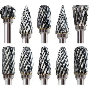 10PCS Carbide Burr Set Compatible with Dremel 1/8" Shank Die Grinder Rotary Tool Rasp Bits Wood Metal Carving Electric Grinding
