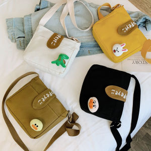 Túi vải Canvas đeo chéo nữ kèm thú cưng dễ thương Cute thời trang HÀN QUỐC có khóa kéo tiện dung LX284