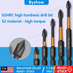 Byshow S2 Anti Slip Alloy Steel Electrician Home Screw Driver Magnetic Batch Screwdriver Bit Set  Circuit Breakers 1/4 inch Hex Shank Screwdriver Drill Bit Industrial Grade Hrc58-62 Cross Head Flat Head/Pemutar Skru Kepala Bunga/Rata