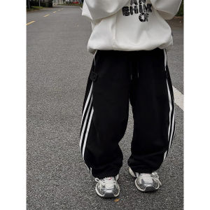 Cool Straight Leg Sport Pants for Boys with Button Three Bar Design Loose Fit Long Trousers Casual Fashion Kids Clothing