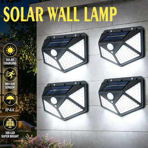 1-4pcs Solar Motion Sensor Wall Light 100LED 3 Modes Outdoor Security Lamp 4-Sided IlluminationPorch Garage Garden Commercial