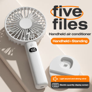 Multi-Purpose Portable Charging Model with Small Fan 5-Speed Wind Power LCD Display Handheld/Standing with Phone Holder
