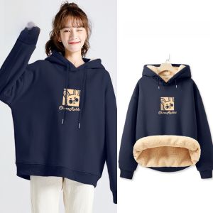 Jeanswest Womens Fleece Lined Hoodie Loose Fit Lamb Velvet Winter Sweatshirt Trendy Chinese Zodiac Year Clothing