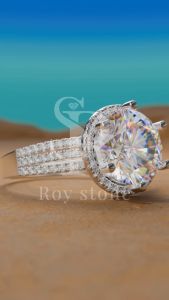 RoyStone - Cincin Wanita Moissanite Sertifikat GRA Original Lapis Emas - Aster Ring
