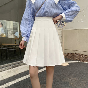 Plus-Size Preppy Style Pink Pleated Skirt Womens Mid-Length Dress Summer Plus Size Ladies High Waist Cover Skirt Slimming Anti-Emptied A- line Skirt
