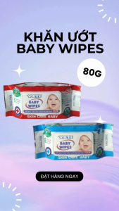 10 gói Khăn ướt Baby Wipes 80g ĐỎ Quy Trình Sản Xuất Tự Động Vải trơn khổ vải 11x16cm Có hương thơm nhẹ