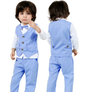 Formal Attire for Kids Boy Graduation Gentleman Outfit Toddler Birthday Clothes Children Wedding Khaki Blue Set Church Dress