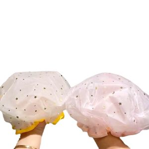 [READY STOCK) Double-Layer Waterproof and Reusable Womens Shower Cap