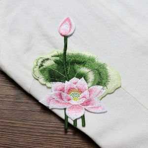 Embroidered Lotus Patch Decorative Adhesive Fabric Repair Jewelry Bag DIY Decoration Hand Sewing Ethnic Style Home Textile