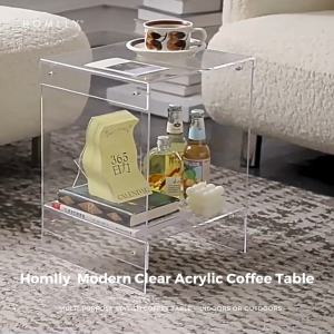 Homlly Plutii Modern Clear Acrylic Bed Side Coffee Table