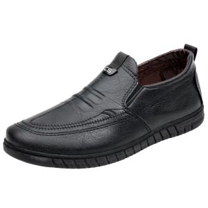 Mens new lightweight slip-on genuine leather casual business shoes non-slip sole driving shoes