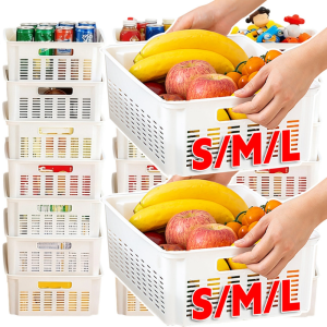 S/M/L Hollow-out Breathable Storage Basket / Durable Stackable Organizer Container with Handle / Hollow Out Portable Sundries Snack Toy Organizer Boxes