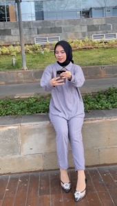 CARLINA Setelan Wanita Knit Kemeja dan Celana Panjang Drop Poly