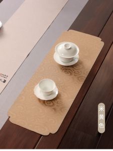 New High-End Plum Blossom Shape Waterproof Tea Table Mat Song Dynasty Aesthetic Silk Painted Heat Resistant Tea Cloth Pad