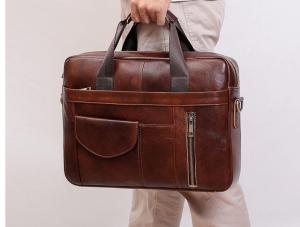 Smart King New For Men Genuine Cow Leather Briefcase 15.6 Inch Laptop Bag Business Casual Large Capacity Handbag Multifunction Crossbody Shoulder Bag