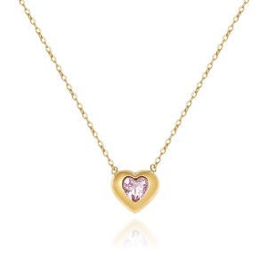 Sparkly Pink Diamond Gold Heart Pendant Chain Necklace • Waterproof Non Tarnish • 18K Gold Plated 316L Stainless Titanium Steel Necklaces for Women NL087