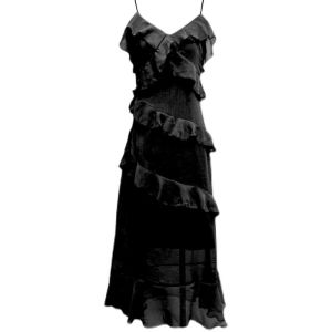 ชุดเดรสยาวผ้าชีฟองสไตล์ฝรั่งเศส ทรงเอ เดรสยาวปานกลาง แขนกุด คอวี กระโปรงทรงเอ ช่วงวันหยุด ช่วงเที่ยวน้ำทะเล ชุดเดรสยาวปานกลาง