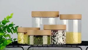 630ml Clear Plastic PET Container Food Jar Round Transparent Jar with Cap Coffee Bean Grains Sealing Tank with Lid and Vinyl Stickers