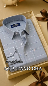 Áo sơ mi nam dài tay công sở trung niên thương hiệu Anton sợi tre họa tiết màu ghi - 8551