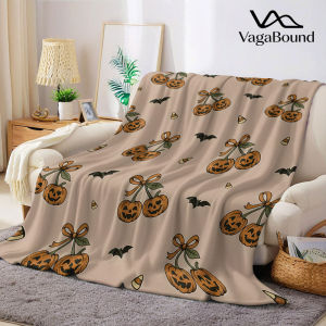 BILIBILI | vintage pumpkin cherry bat Flannel Blanket Warm Soft Halloween Christmas Decorative Couch Warm Cozy All-Season Gift